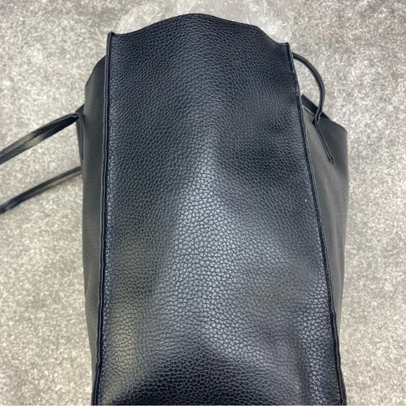 BLACK FAUX LEATHER TOTE BAG SHOULDER HANDBAG CARRY Y2K - Picture 2 of 5